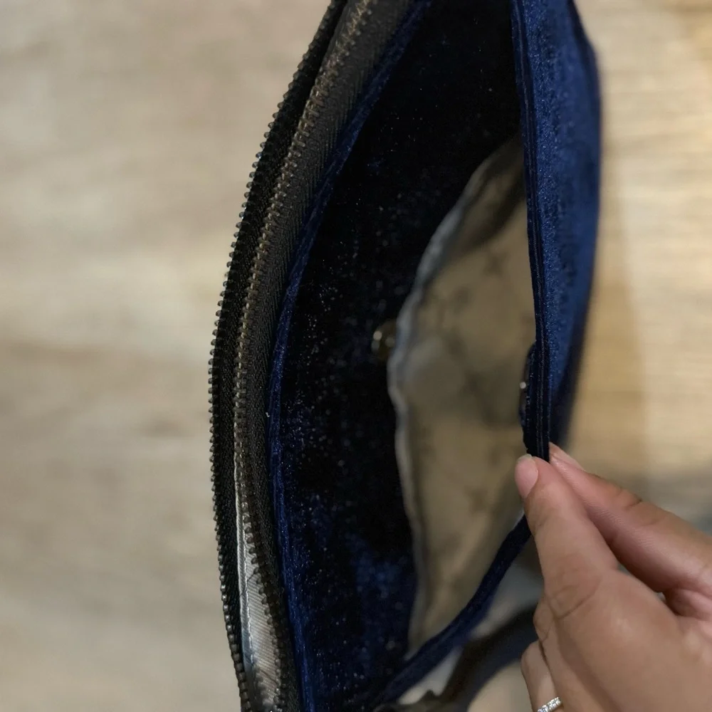 Aimee Kestenberg Melvile Pouch Lapis Blue Leather Velvet Clutch